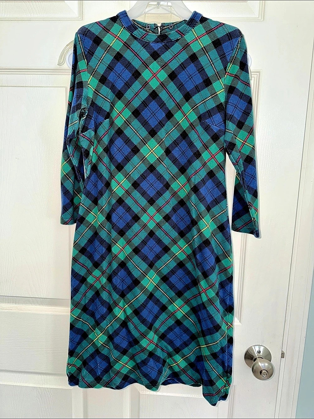 Talbots Plaid Midi Dress in Blue & Green Size P